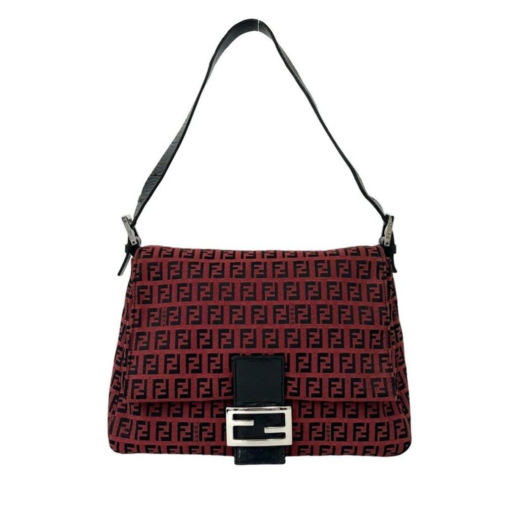 Fendi Mamma Baguette Canvas Leather Shoulder Bag